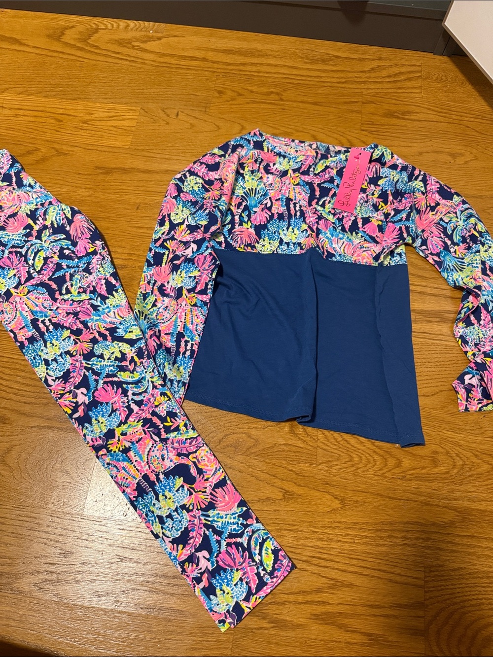 Youth - Lilly Pulitzer Navy Top & Leggings - with Pink, Yellow & Aqua Floral Yok